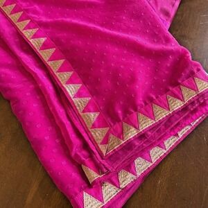 Vintage Indian Womens Pre-Owned Pure Georgette Hot Pink Saree Sari Crafts/Fabric